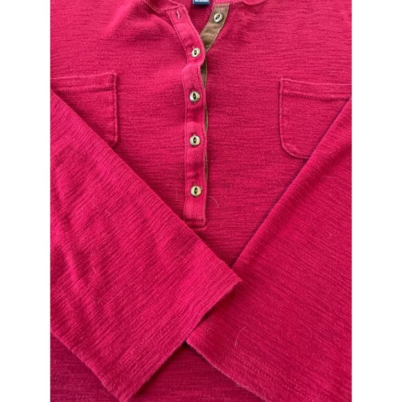 Chaps Pullover Top 1X Red Three Quarter Sleeve Round Neck Quarter Button Front - Picture 4 of 6